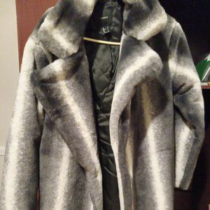 White and gray faux fur coat
